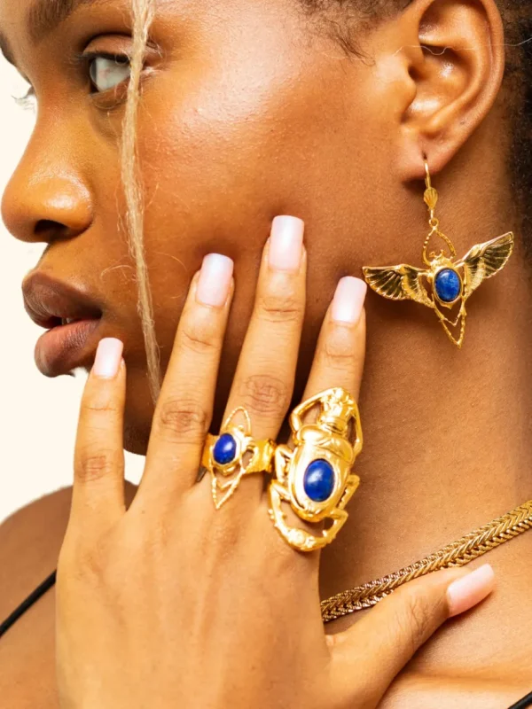 Lotta Djossou Bague Oscar Dorée Lapis Lazuli New