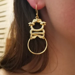 Lotta Djossou Boucles d'Oreilles 2 Serpents Dorées Clearance