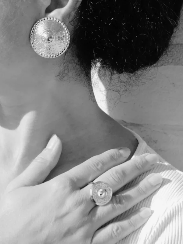 Lotta Djossou Boucles d’oreilles Dôme Argentées Clips New