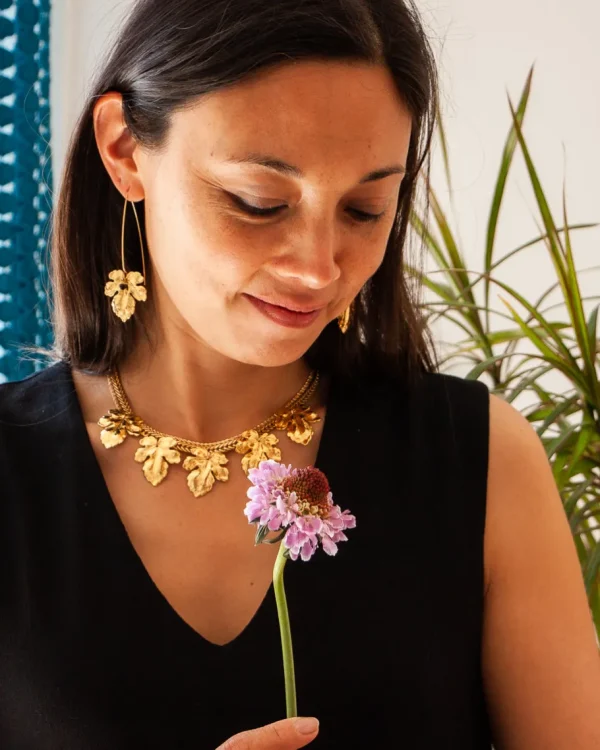Lotta Djossou Boucles d'Oreilles Tige Feuilles de Figuier Dorées Sale
