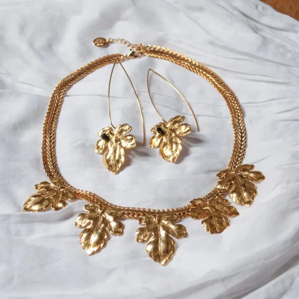 Lotta Djossou Boucles d'Oreilles Tige Feuilles de Figuier Dorées Sale